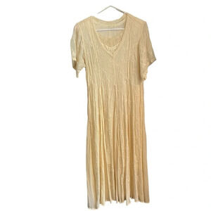 vintage 90s cream yellow embroidered  maxi / tea length dress